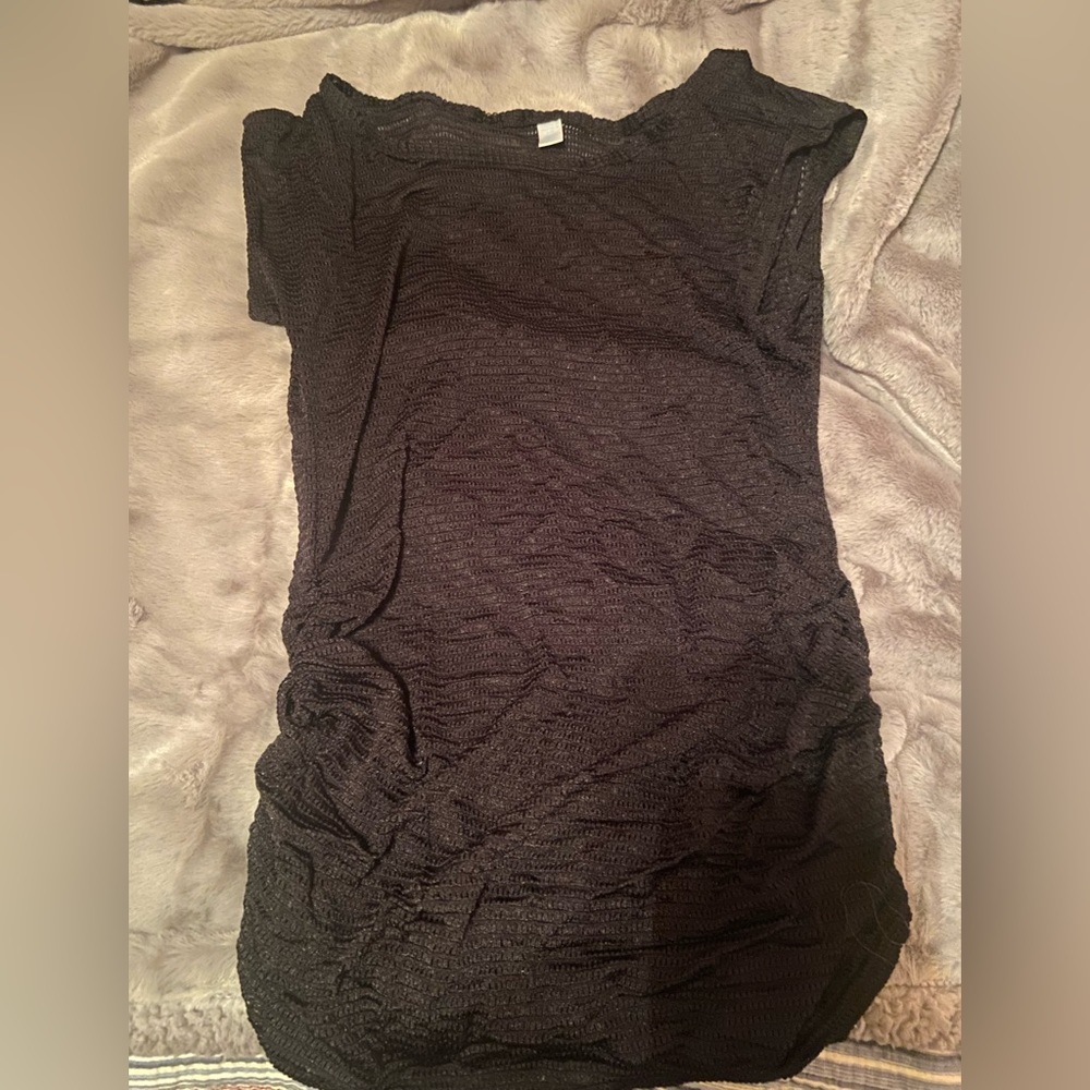 Tropical Escape Black Sheer Short-Sleeve Swim Coverup